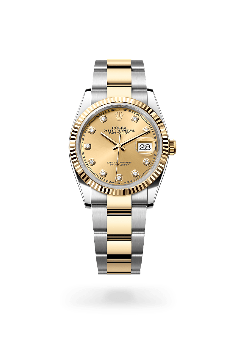 옐로우 롤레조 – 오이스터스틸과 옐로우 골드의 조합 소재의 롤렉스 DATEJUST 정면, M126233-0018 - 현대시계