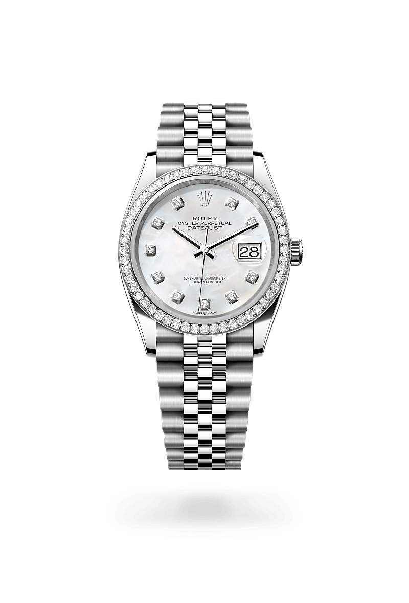 rolex DATEJUST front view in White Rolesor - combination of Oystersteel and white gold, M126284RBR-0011 - Hyundaiwatch