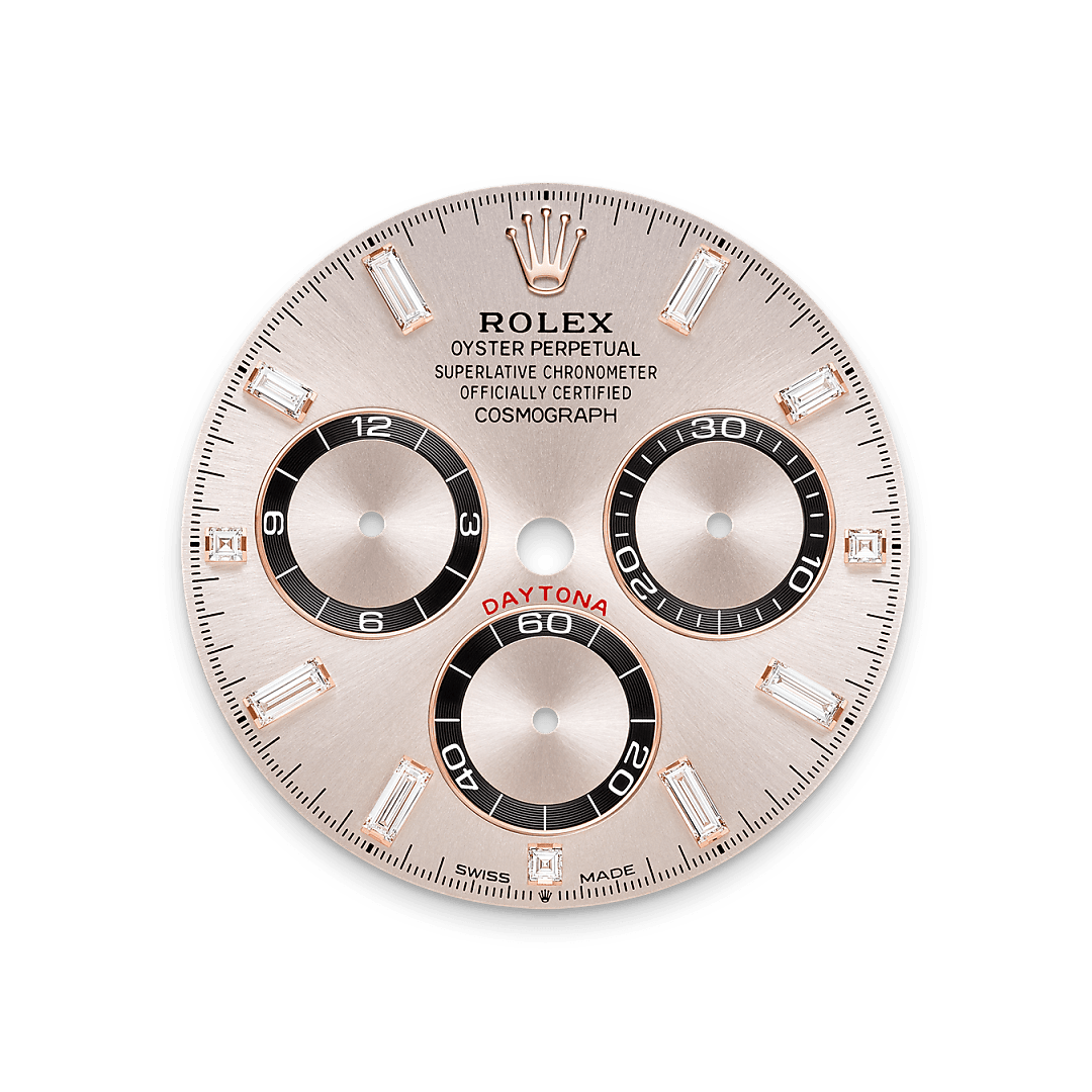 18캐럿 에버로즈 골드, 다이아몬드가 세팅된 러그 소재의 롤렉스 Cosmograph Daytona 다이얼, M126535TBR-0002 - 현대시계