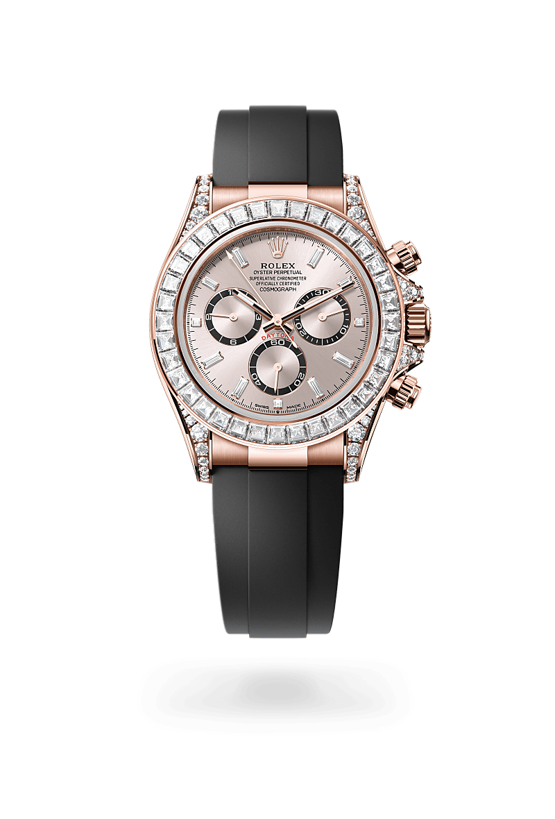 rolex COSMOGRAPH DAYTONA front view in 18 ct Everose gold with lugs set with diamonds, M126535TBR-0002 - Hyundaiwatch