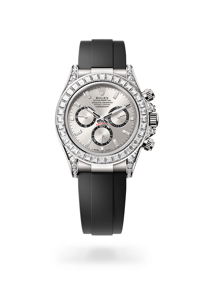 rolex COSMOGRAPH DAYTONA front view in 18 ct white gold with lugs set with diamonds, M126539TBR-0002 - Hyundaiwatch