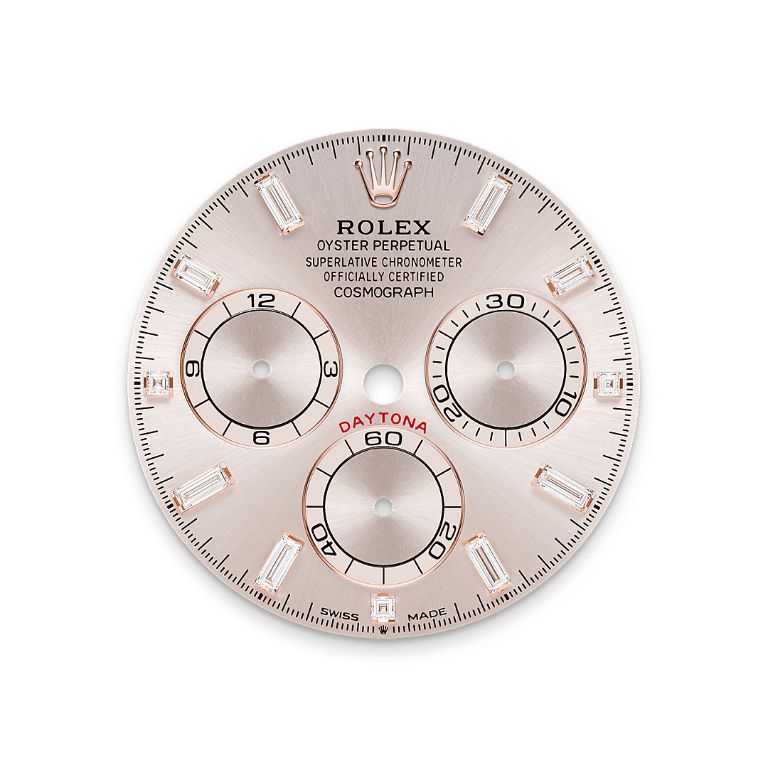 18캐럿 에버로즈 골드, 다이아몬드가 세팅된 러그 소재의 롤렉스 Cosmograph Daytona 다이얼, M126595TBR-0001 - 현대시계