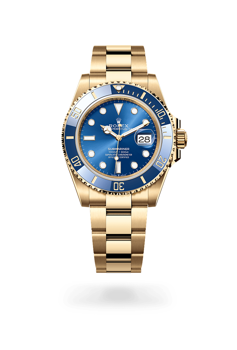 rolex SUBMARINER front view in 18 ct yellow gold, M126618LB-0002 - Hyundaiwatch