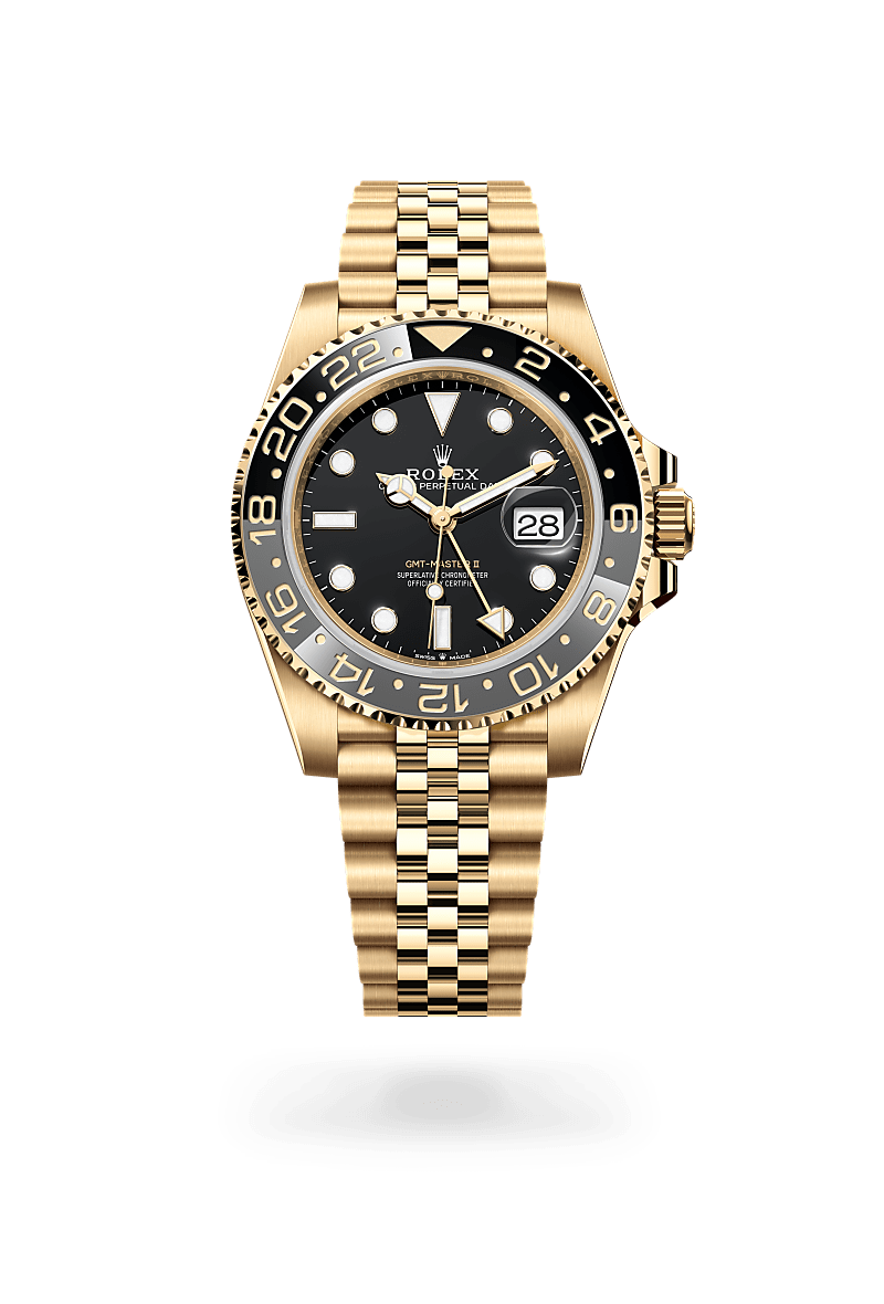 18캐럿 옐로우 골드 소재의 롤렉스 GMT-MASTER II 정면, M126718GRNR-0001 - 현대시계