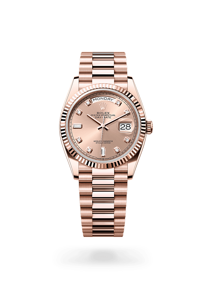 rolex DAY-DATE front view in 18 ct Everose gold, M128235-0009 - Hyundaiwatch