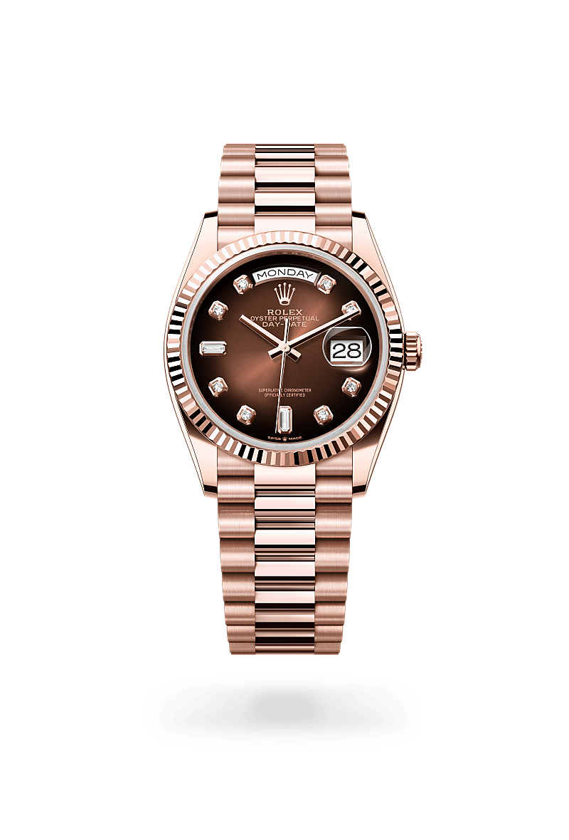 rolex DAY-DATE front view in 18 ct Everose gold, M128235-0037 - Hyundaiwatch