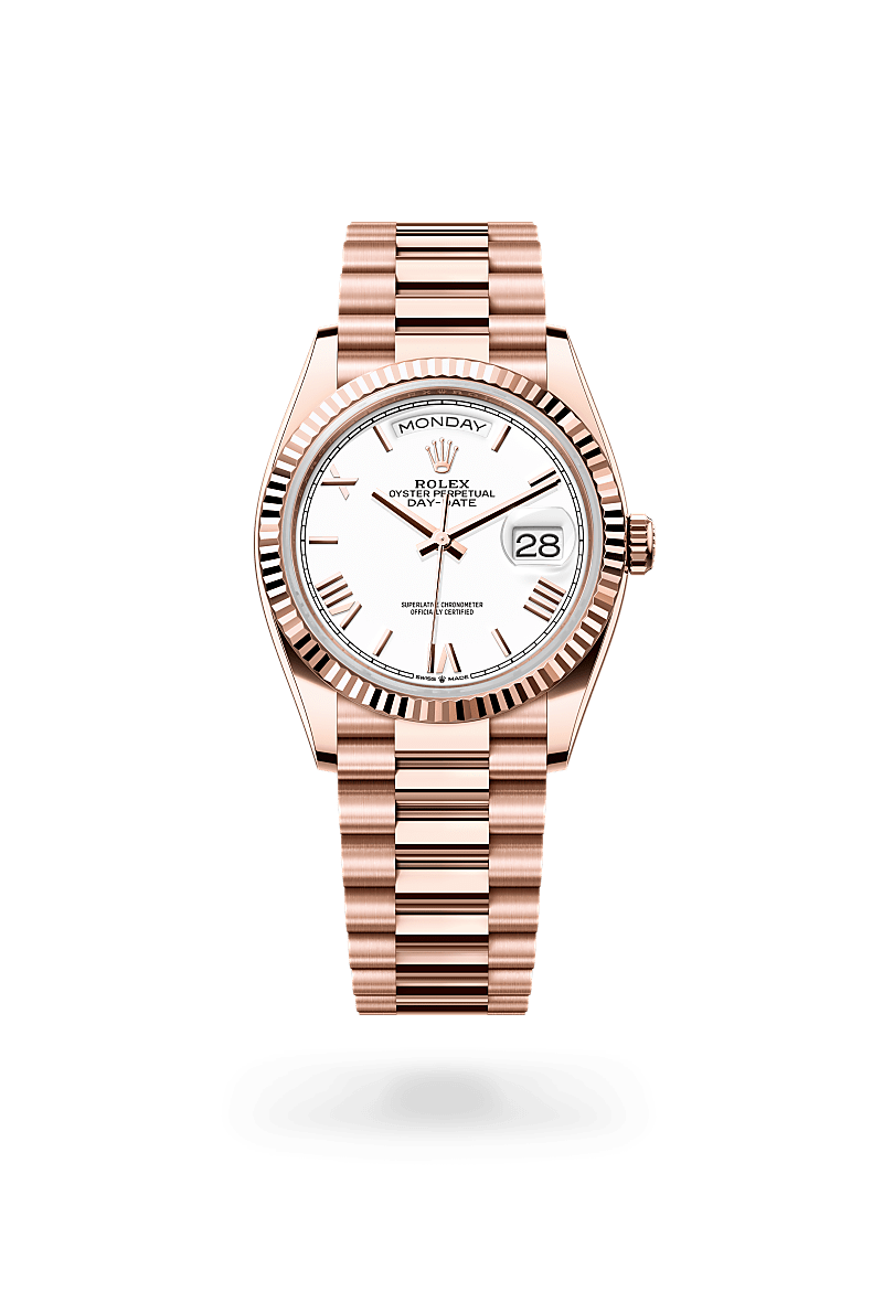 rolex DAY-DATE front view in 18 ct Everose gold, M128235-0070 - Hyundaiwatch