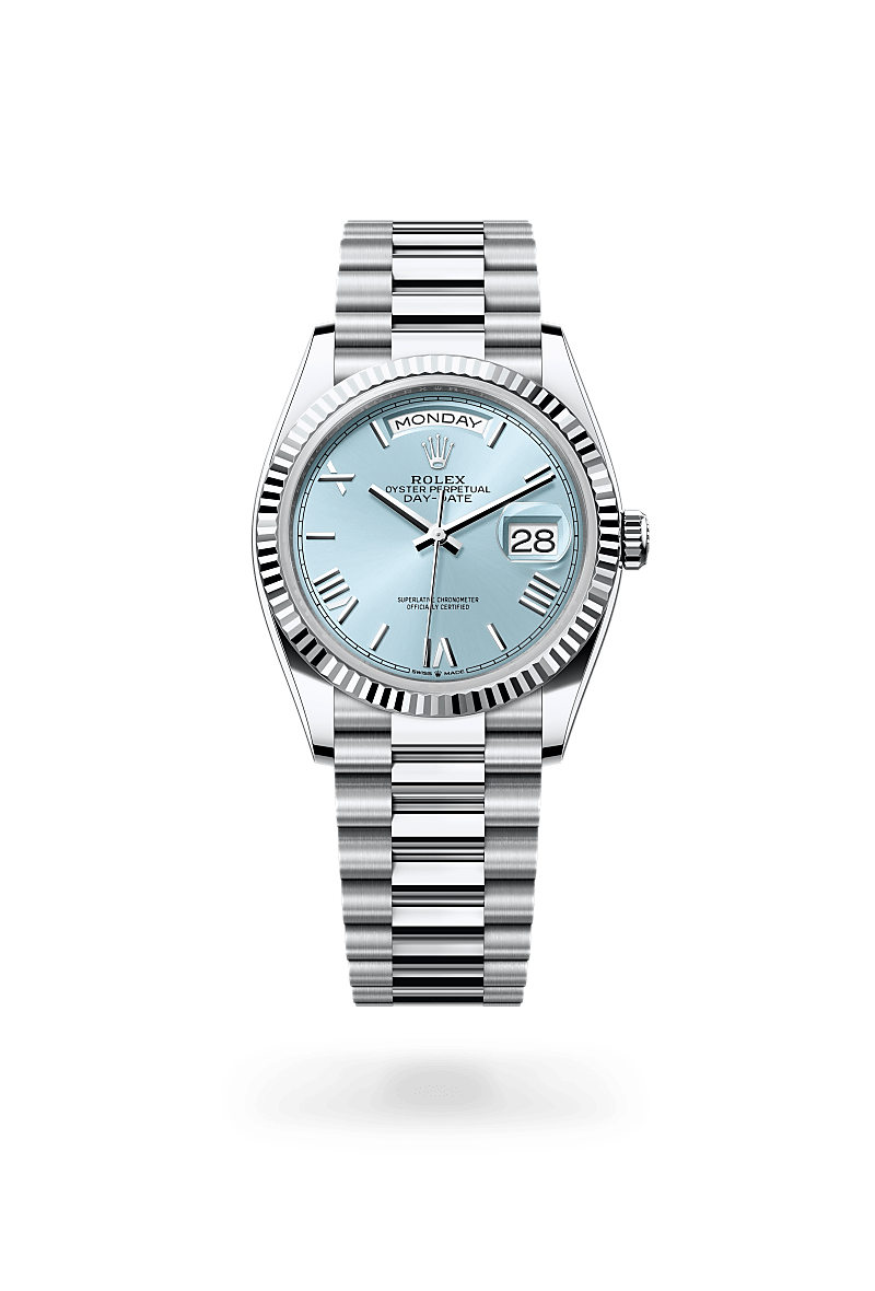 rolex DAY-DATE front view in Platinum, M128236-0018 - Hyundaiwatch