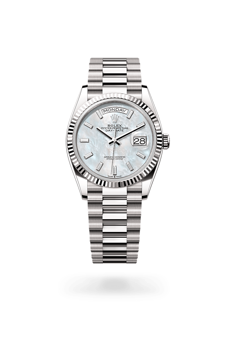 rolex DAY-DATE front view in 18 ct white gold, M128239-0065 - Hyundaiwatch