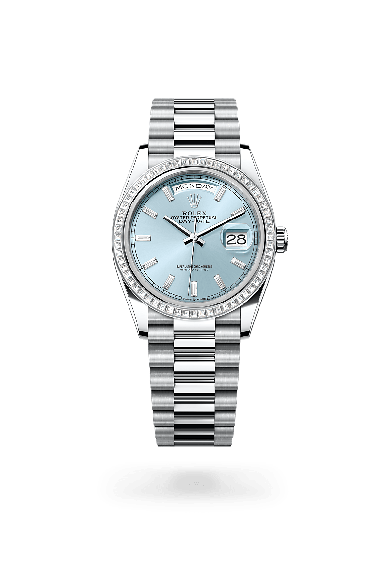 rolex DAY-DATE front view in Platinum, M128396TBR-0003 - Hyundaiwatch