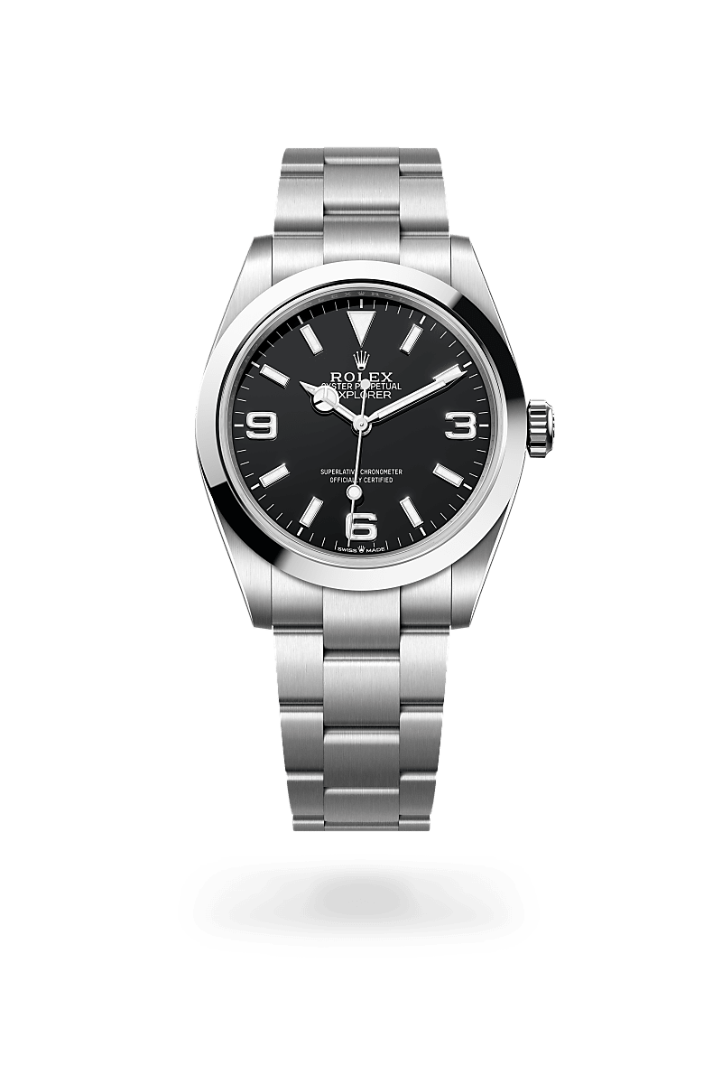 rolex EXPLORER front view in Oystersteel, M224270-0001 - Hyundaiwatch