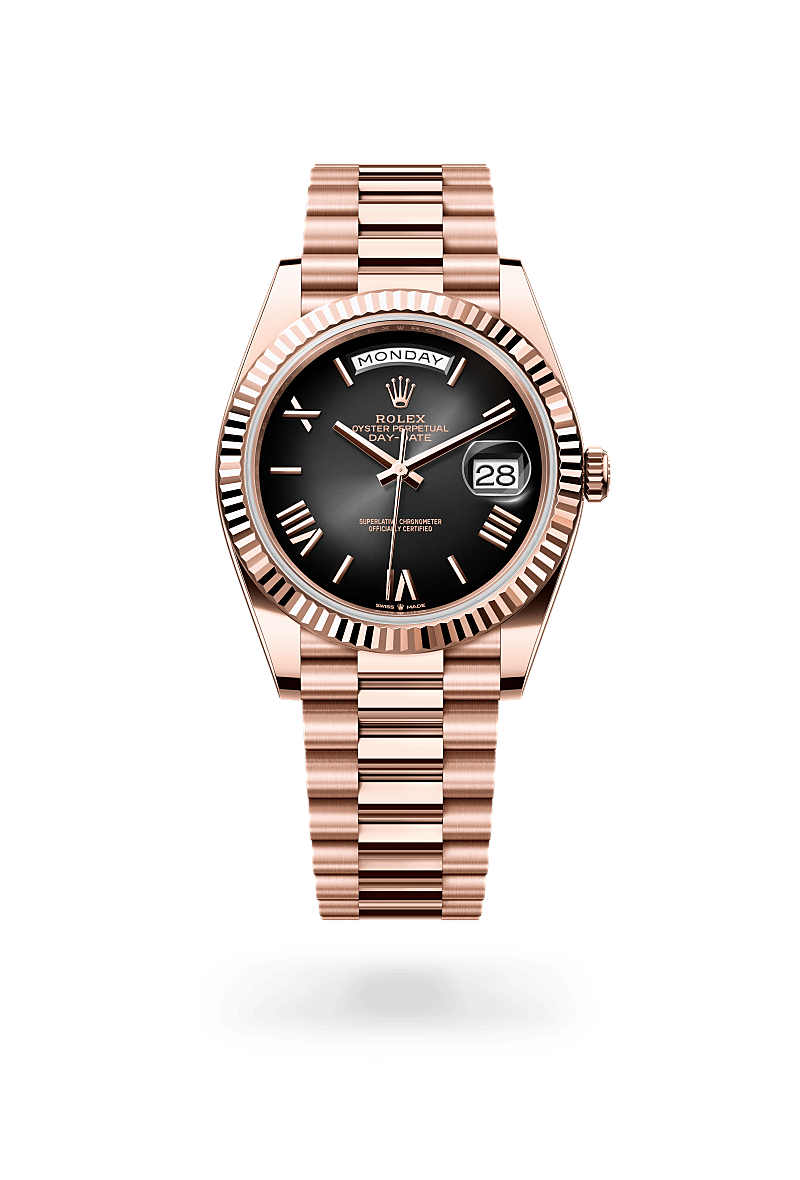 rolex DAY-DATE front view in 18 ct Everose gold, M228235-0055 - Hyundaiwatch