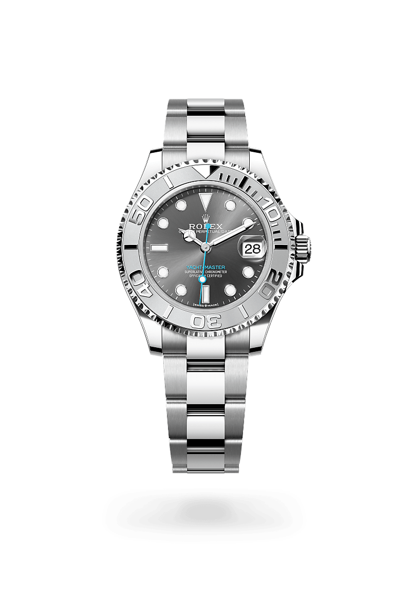 rolex YACHT-MASTER front view in Rolesium - combination of Oystersteel and platinum, M268622-0002 - Hyundaiwatch