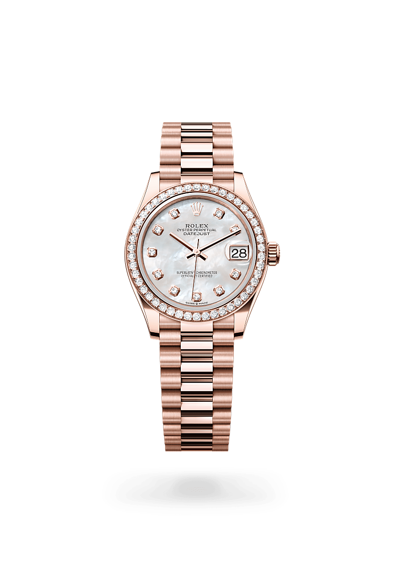 rolex DATEJUST front view in 18 ct Everose gold, M278285RBR-0005 - Hyundaiwatch